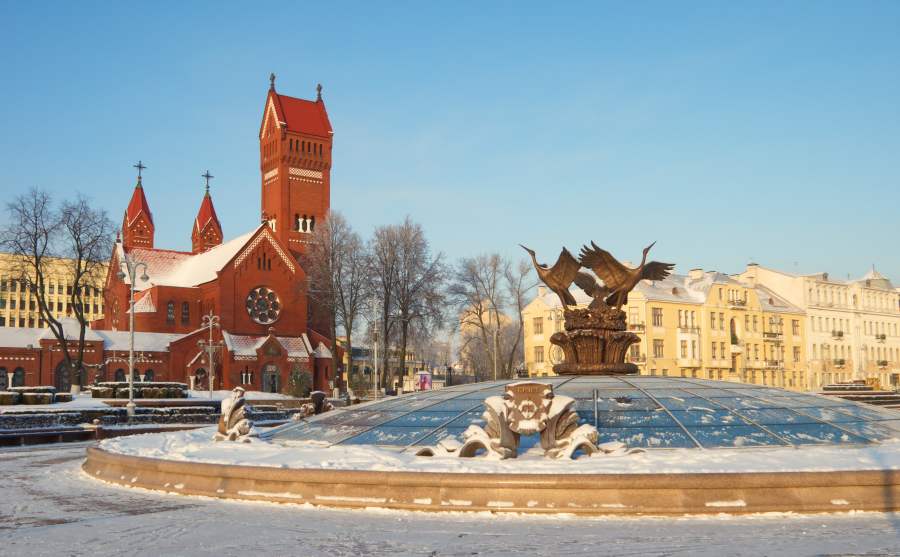 Минск зимой, Красный костел Минск, зима, Красный костел